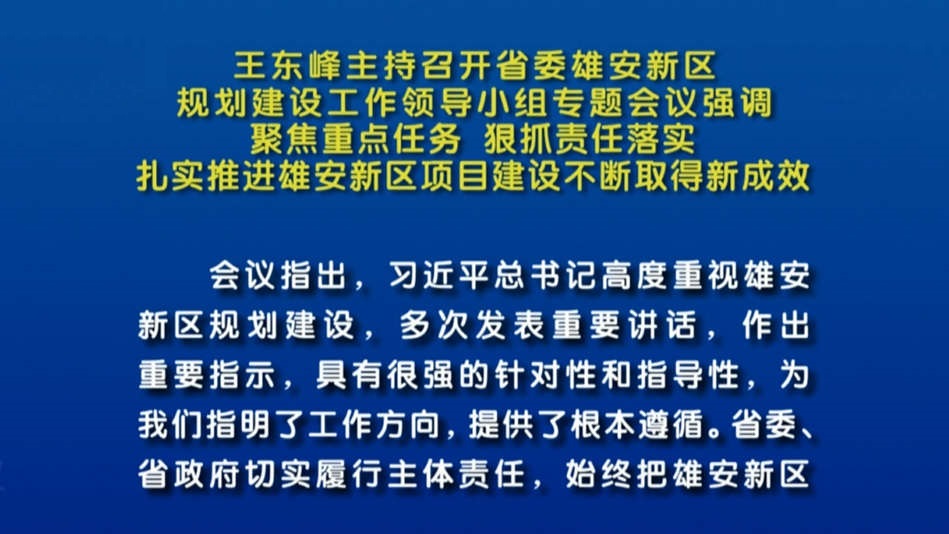 視頻丨王東峰主持召開省委雄安新區規劃建設工作領導小組專題會議