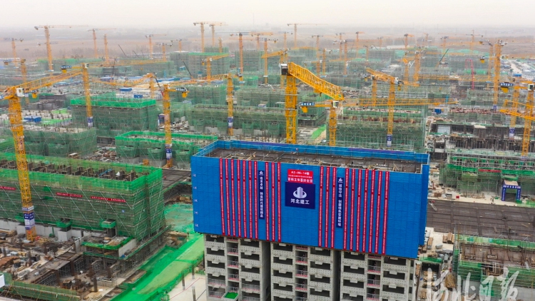 雄東片區A單元安置房及配套設施二標段項目首棟建筑主體封頂
